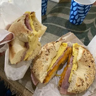a ham, egg, and cheese sandwich