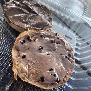 Chocolate chip cream cheese &amp; Nutella on the other half for the kids