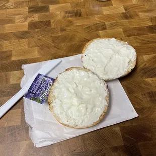 a bagel with cream cheese