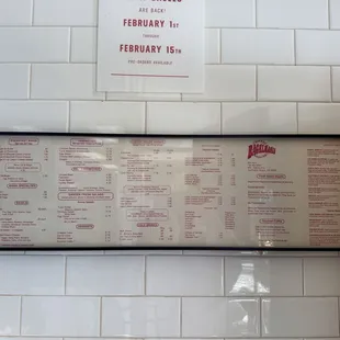 Menu when they opened