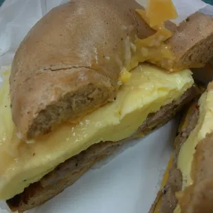Bagelwich with sausage egg and cheese