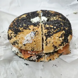 Lox bagel on poppyseed