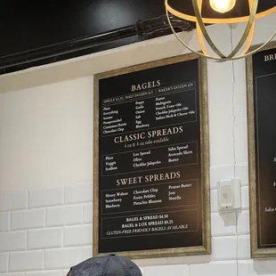 Bagels and spreads menu