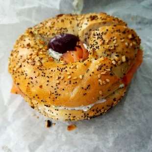 Everything bagel with lox and scallion cc