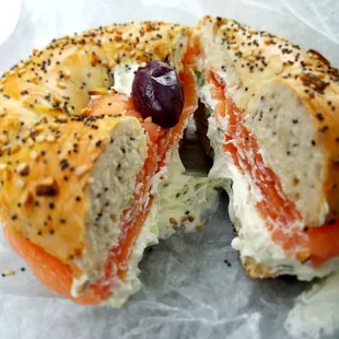 Everything bagel with lox and scallion cc
