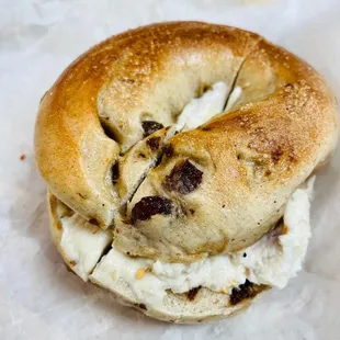 Honey Walnut Cream Cheese on cinnamon raisin bagel