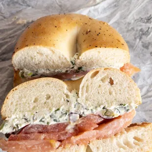 Bagel with Fresh Lox with garlic spread