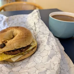 Sausage, Egg, &amp; Cheese on sundried tomato bagel