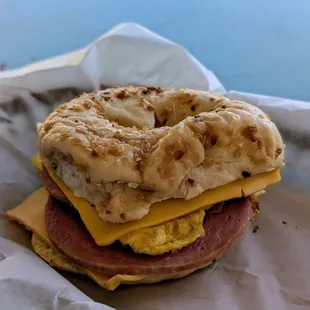 NJ Pork Roll on Onion Bagel