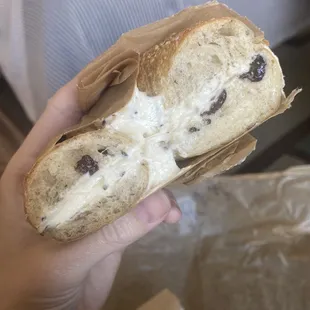 Cinnamon raisin bagel with Honey Rosemary Cream Cheese