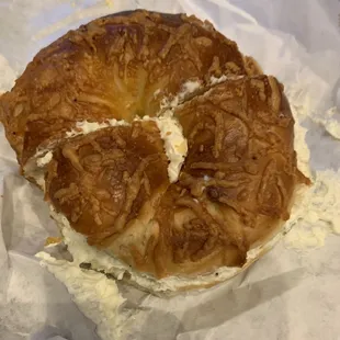 Asiago bagel and plain schmear