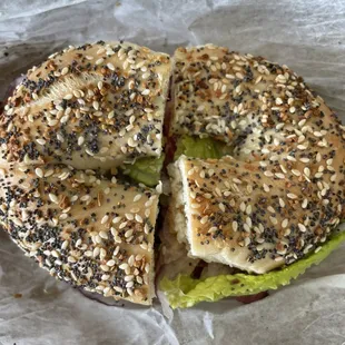 Hot pastrami on everything bagel