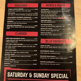Cocktail menu