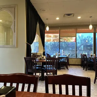 tables and chairs in a restaurant