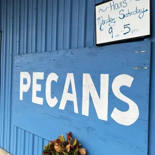 a bucket of flowers in front of a blue building