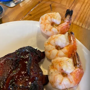 Skewered shrimp and ribs plate!  Half rack a 4 jumbo shrimp.