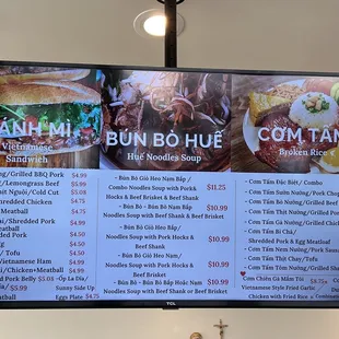 Menu, Banh mi &amp; Noodle &amp; Rice plate