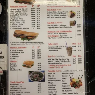 sushi and sashimi, menu