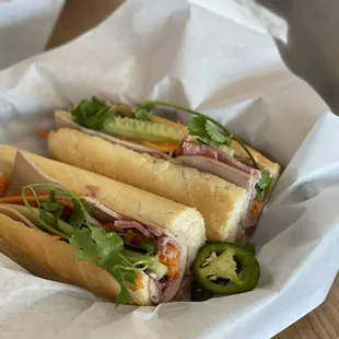 a sandwich in a basket