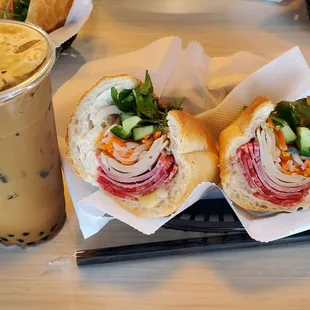 Vietnamese coffee with boba and #1 combination ham