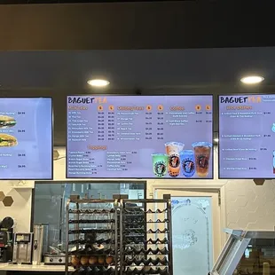 menus on a large screen in a restaurant