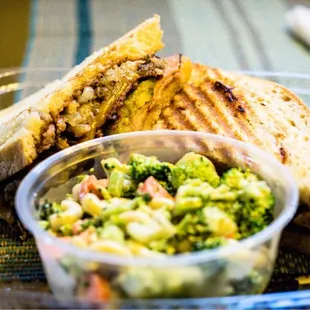 3 little piggies...pulled pork, bacon, ham, grilled onions, bbq sauce, housemade pickles, cheddar cheese on ciabatta.