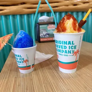 Pina colada and blue coconut shaved ice and regular size Mangonada Extreme.