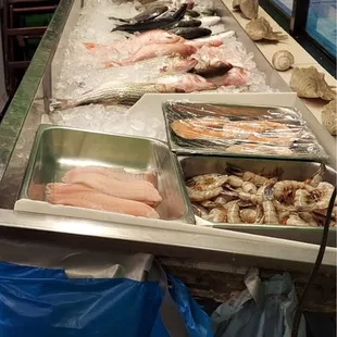 Seafood on display, reasonably fresh...