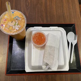 Thai tea, lumpia, and pancit for here.