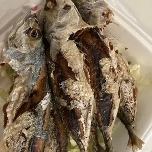 Fried fish. 6 fish for $11.99. Very crispy and tasty