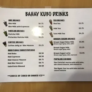 Drink menu