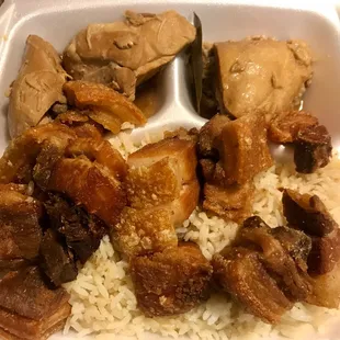 Two item combo w/ lechon, chicken adobo, and garlic rice