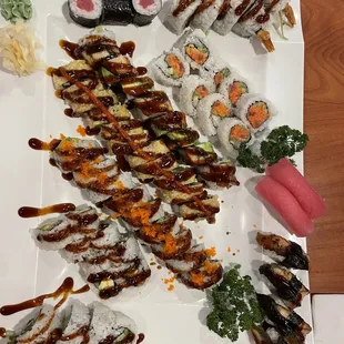 Eel and Avocado Roll (8 pcs)Eel and Cucumber Roll (8 pcs) Dragon Roll (8 pcs)Spider Roll (8 pcs)Crazy Roll (8 pcs)