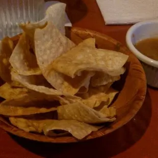 a bowl of chips and a cup of coffee