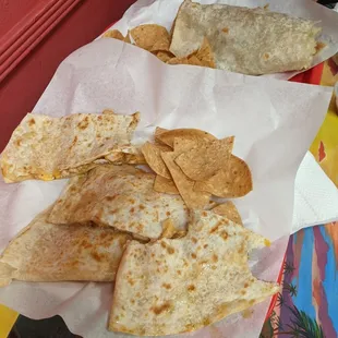 Chicken quesadilla and carne asada burrito. Had to take a pic to share after taking a bite.