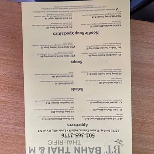 a menu on a table