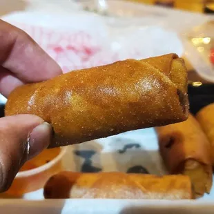 Over fried veg spring rolls