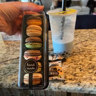 Macaron&apos;s and Lavender Milk Tea with boba &amp; yogurt bombs!