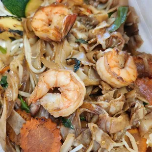 Pad Khee Mao with prawns is yummy &amp; greasy $22.50. Happy dinner, 7/28/24