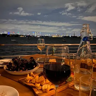 a view of the ocean from a restaurant