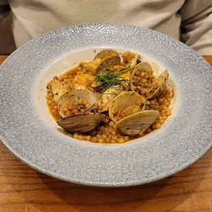 Chilean Sea Bass clams and shrimp