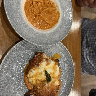 Chicken Parmesan with side of spaghetti