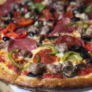 a close up of a pizza