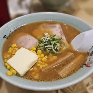 Miso Ramen add corn + butter, soft boiled egg