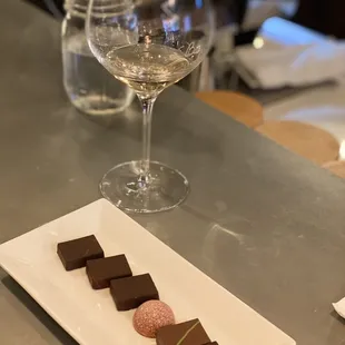 chocolates and wine glasses