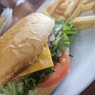 Hamburger with America cheese and mushrooms