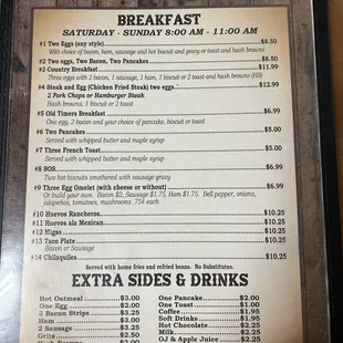 Breakfast menu