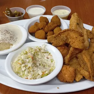 Friday and Saturday All You Can Eat Fried Catfish + 2 vegetables $11.99. Ordered an additional vegetable + pickled jalapeño