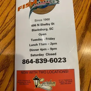 a close up of the menu