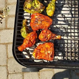 a person holding a grill